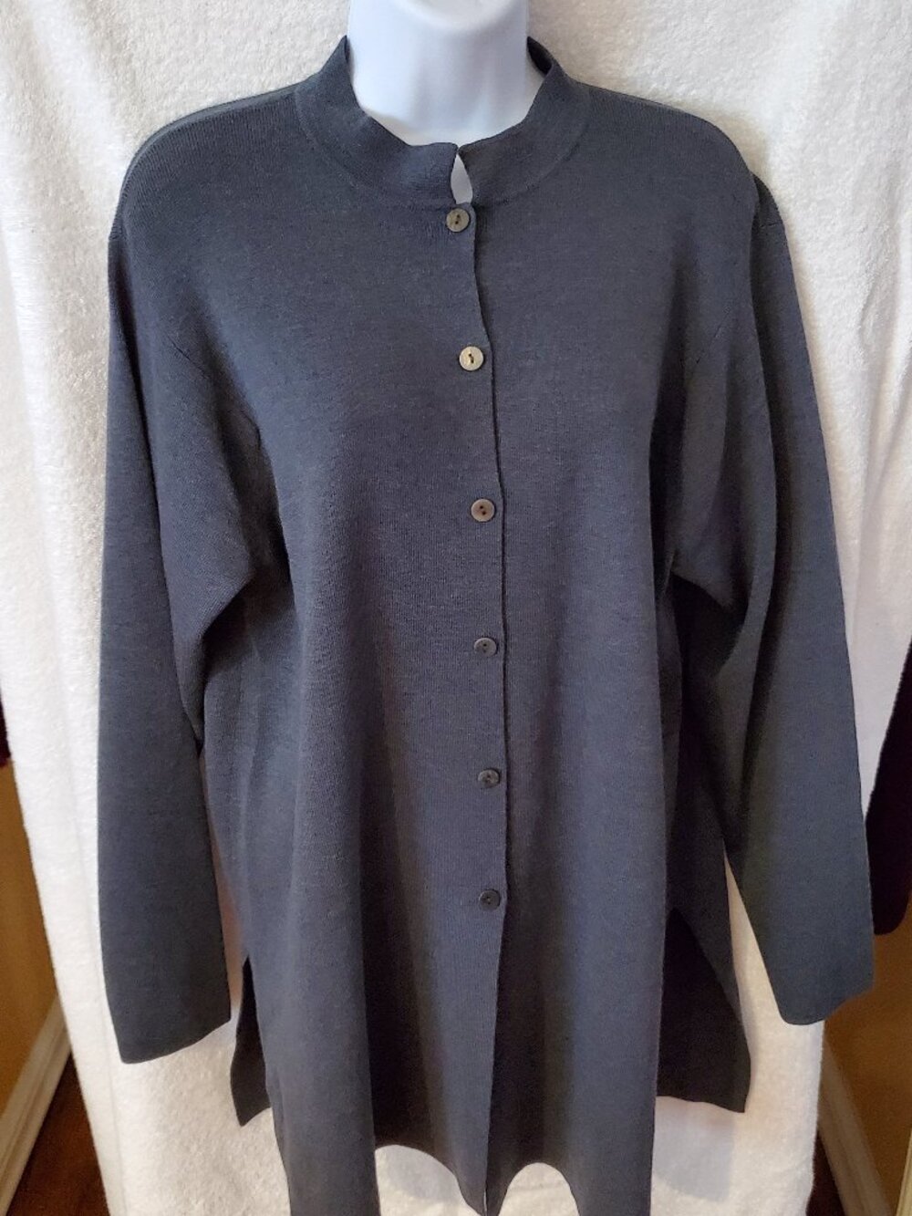 Eileen Fisher heavy weight women’s blue wool ponte knit tunic/cardigan SZ 1X